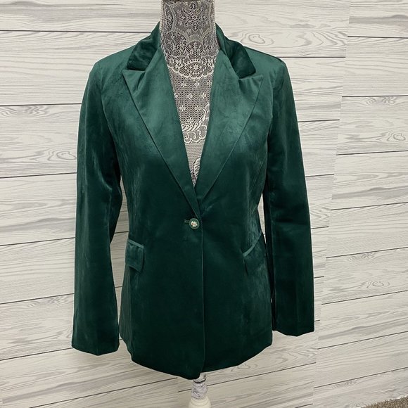 Velvet Blazer- Green - Picture 2 of 5